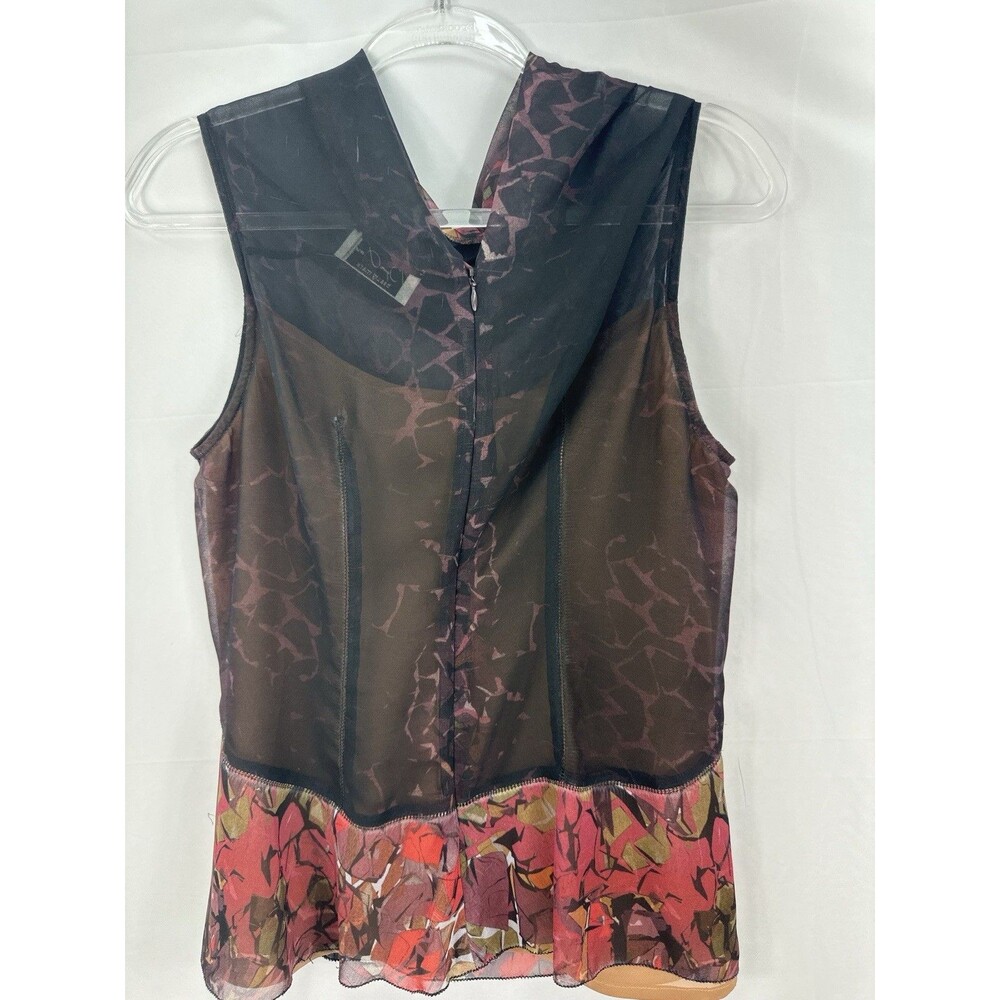 Byron Lars Beauty Mark Sheer Mesh Top Abstract Print Cowl Neck Y2K Designer Sz 6 - Picture 3 of 12